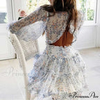 Party Gown Harlow Backless Design V-Neck Mini - Warm-Season Ruffle - Women's Flowered Dress image 1