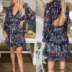 Party Gown Harlow Backless Design V-Neck Mini - Warm-Season Ruffle - Women's Flowered Dress image 13