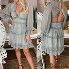 Party Gown Harlow Backless Design V-Neck Mini - Warm-Season Ruffle - Women's Flowered Dress image 7