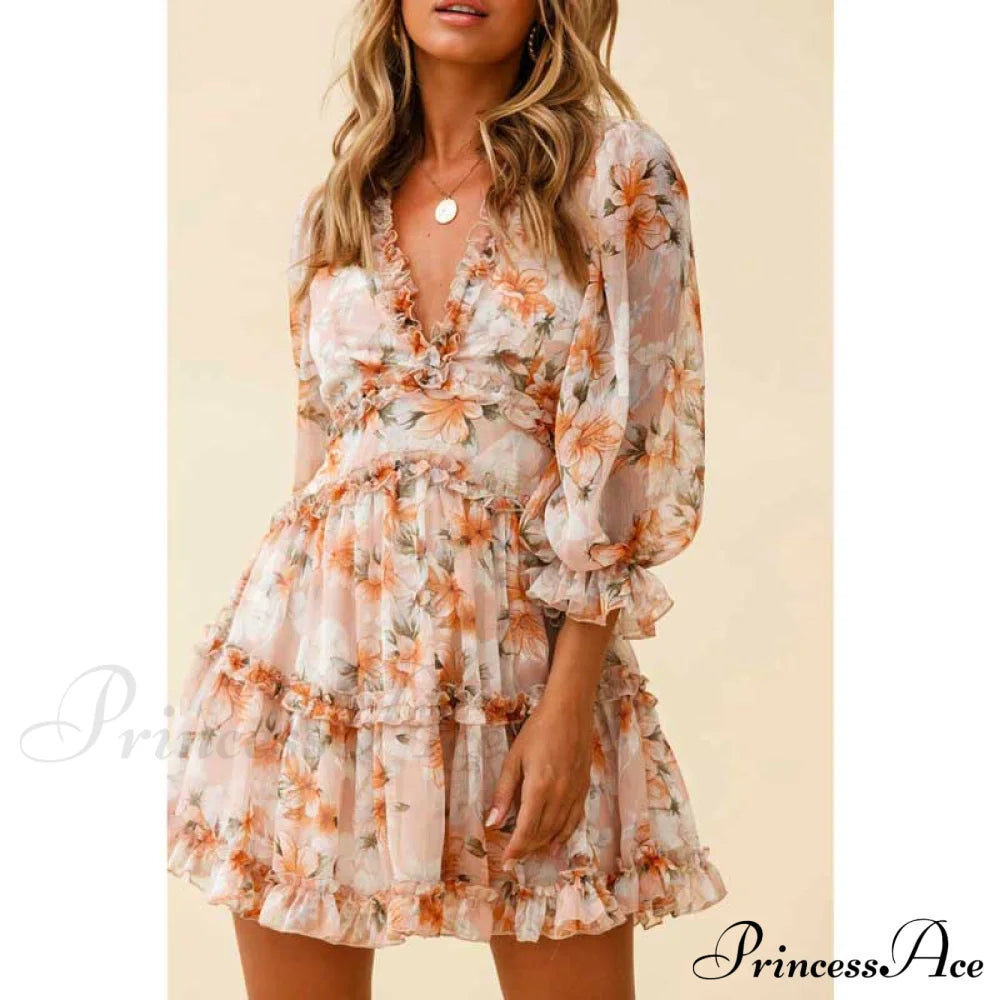 Party Gown Harlow Backless Design V-Neck Mini - Warm-Season Ruffle - Women's Flowered Dress image 9