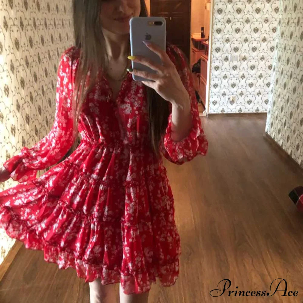 Party Gown Harlow Backless Design V-Neck Mini - Warm-Season Ruffle - Women's Flowered Dress image 12