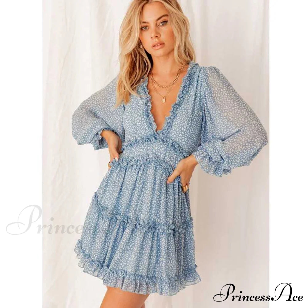Party Gown Harlow Backless Design V-Neck Mini - Warm-Season Ruffle - Women's Flowered Dress image 6