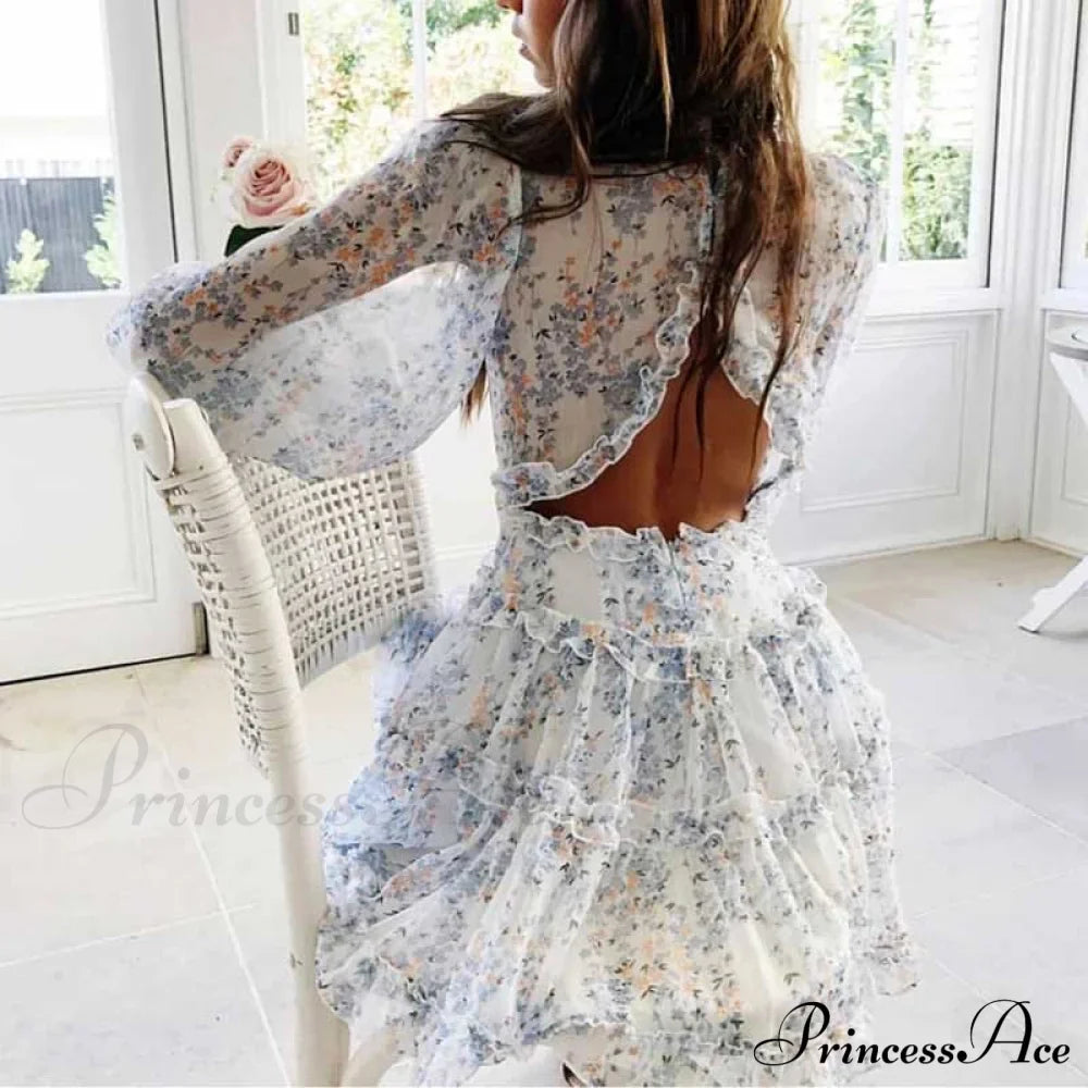 Party Gown Harlow Backless Design V-Neck Mini - Warm-Season Ruffle - Women's Flowered Dress image 2