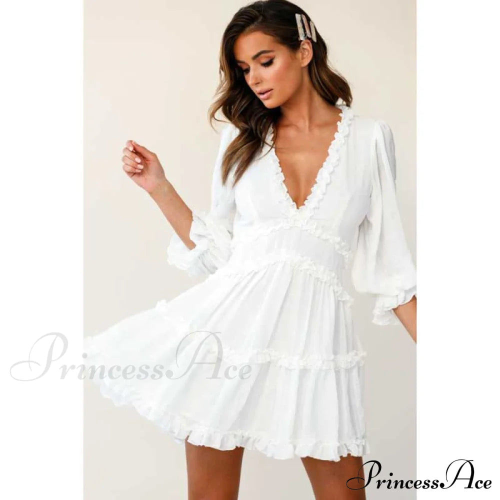 Party Gown Harlow Backless Design V-Neck Mini - Warm-Season Ruffle - Women's Flowered Dress image 3