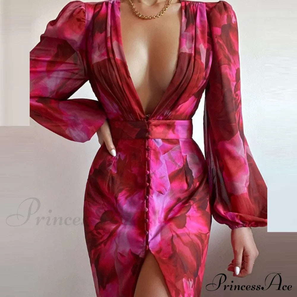 Party Slit - Design with and Elegant Gown Full-Length V-Neck Women's Dress image 6