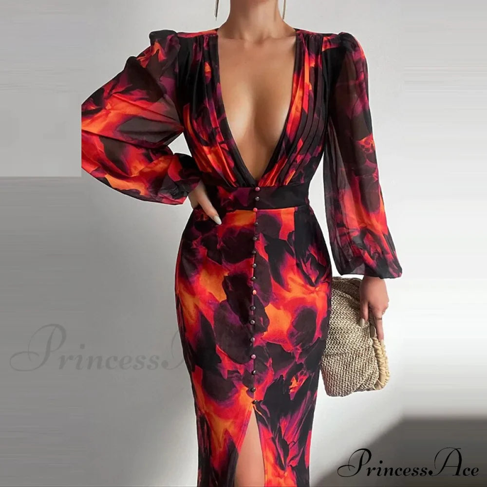 Party Slit - Design with and Elegant Gown Full-Length V-Neck Women's Dress image 7
