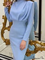 Solid Stand Neck Slim Autumn Maxi Dress image 1