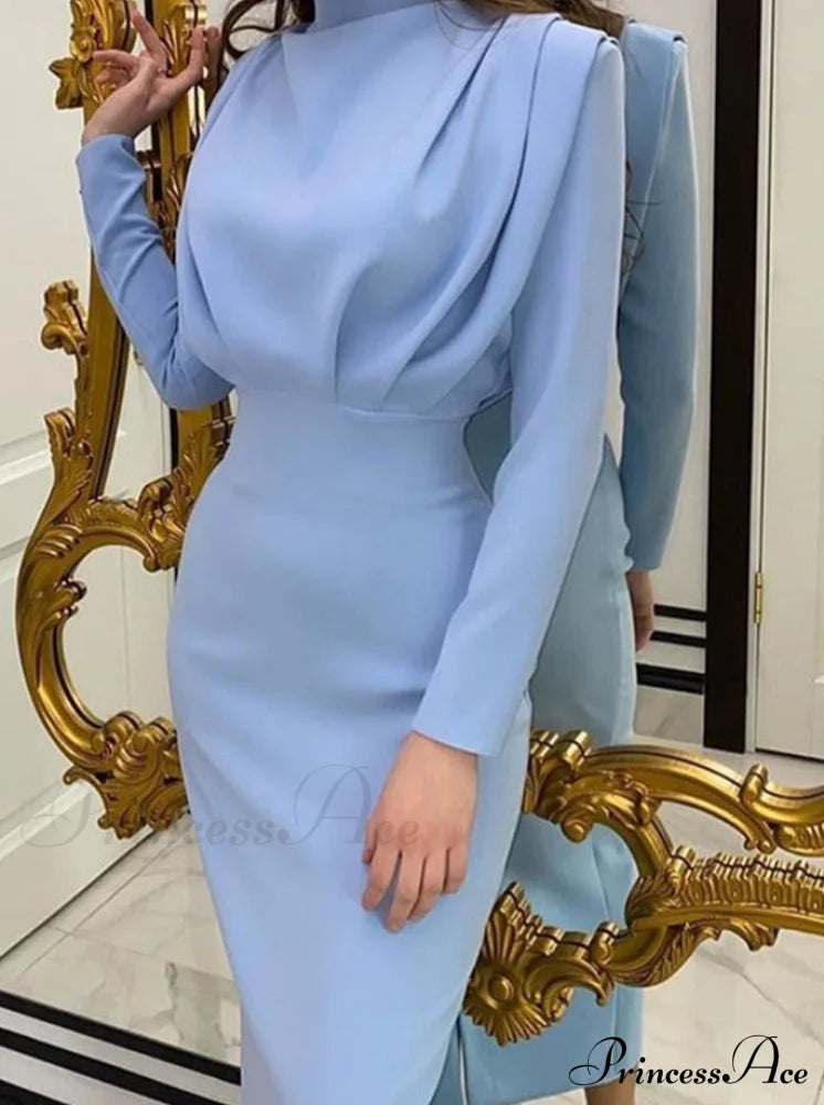 Solid Stand Neck Slim Autumn Maxi Dress image 1