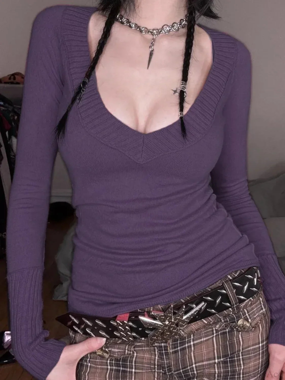 Pastel V-neck Knit Top image 1
