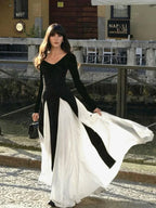 Patchwork Border Long Sleeve Full-Length Dress image 1