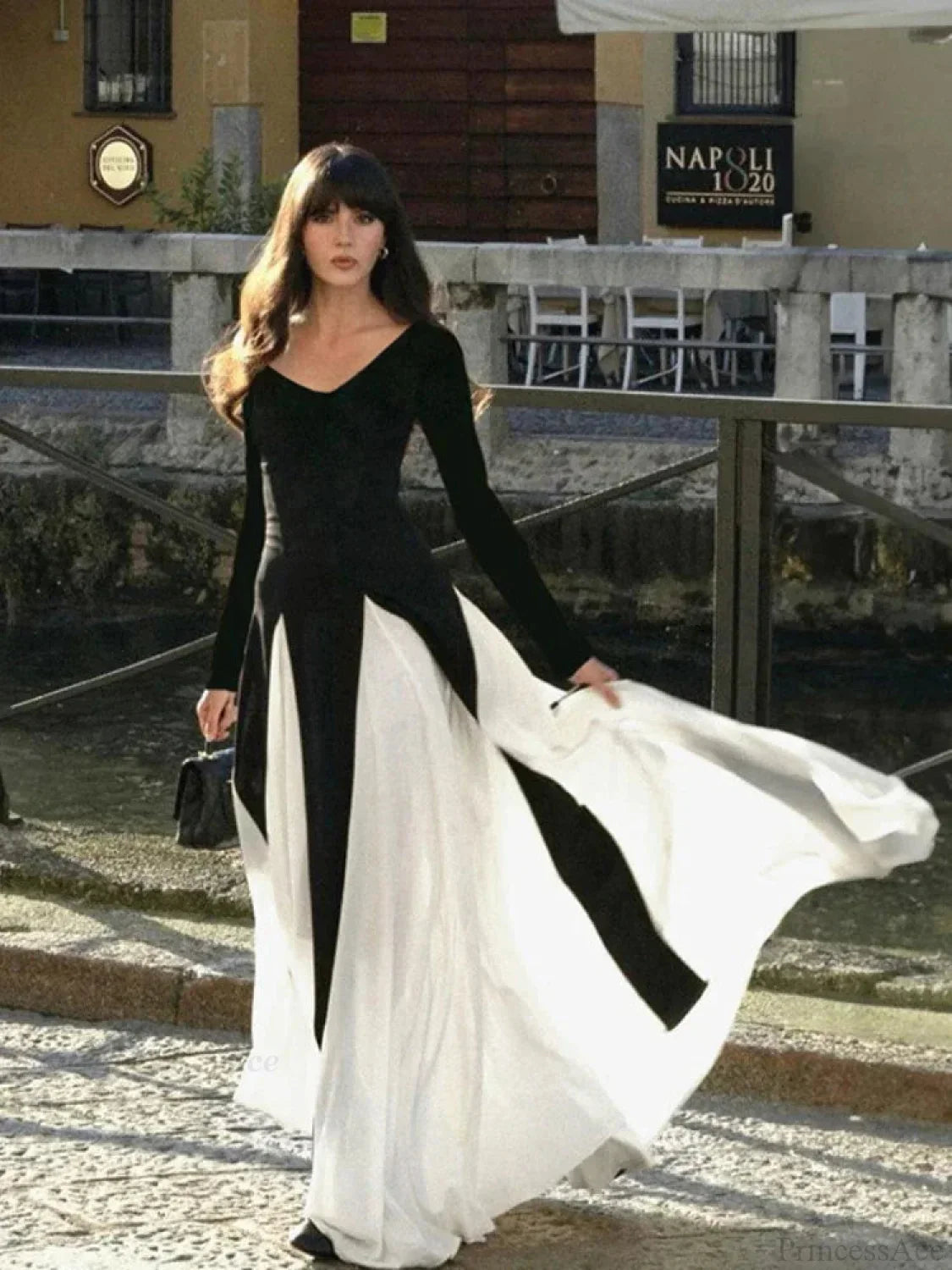 Patchwork Border Long Sleeve Full-Length Dress image 1