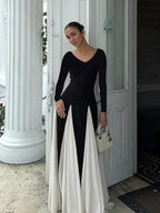 Patchwork Border Long Sleeve Full-Length Dress image 4