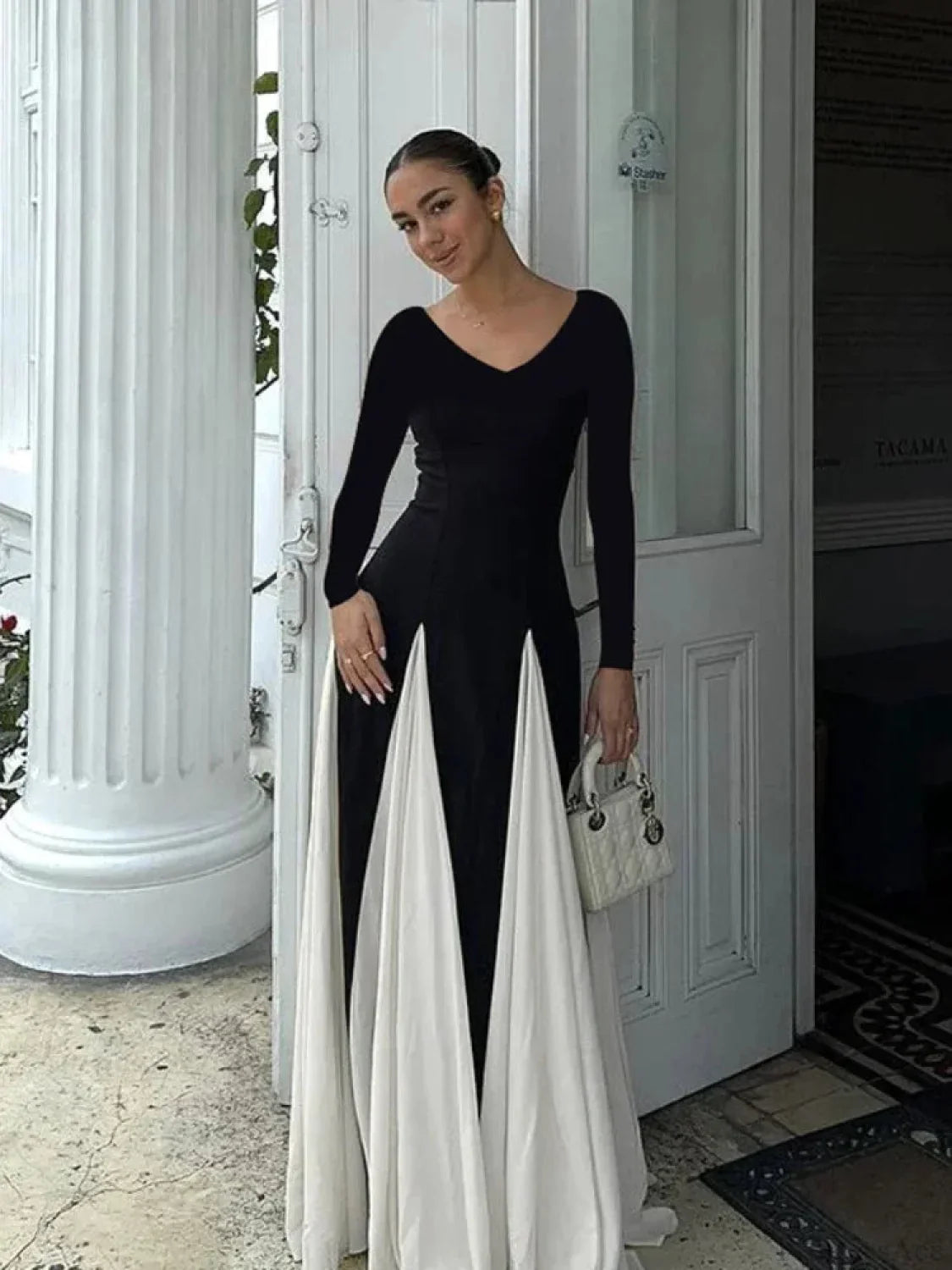 Patchwork Border Long Sleeve Full-Length Dress image 4