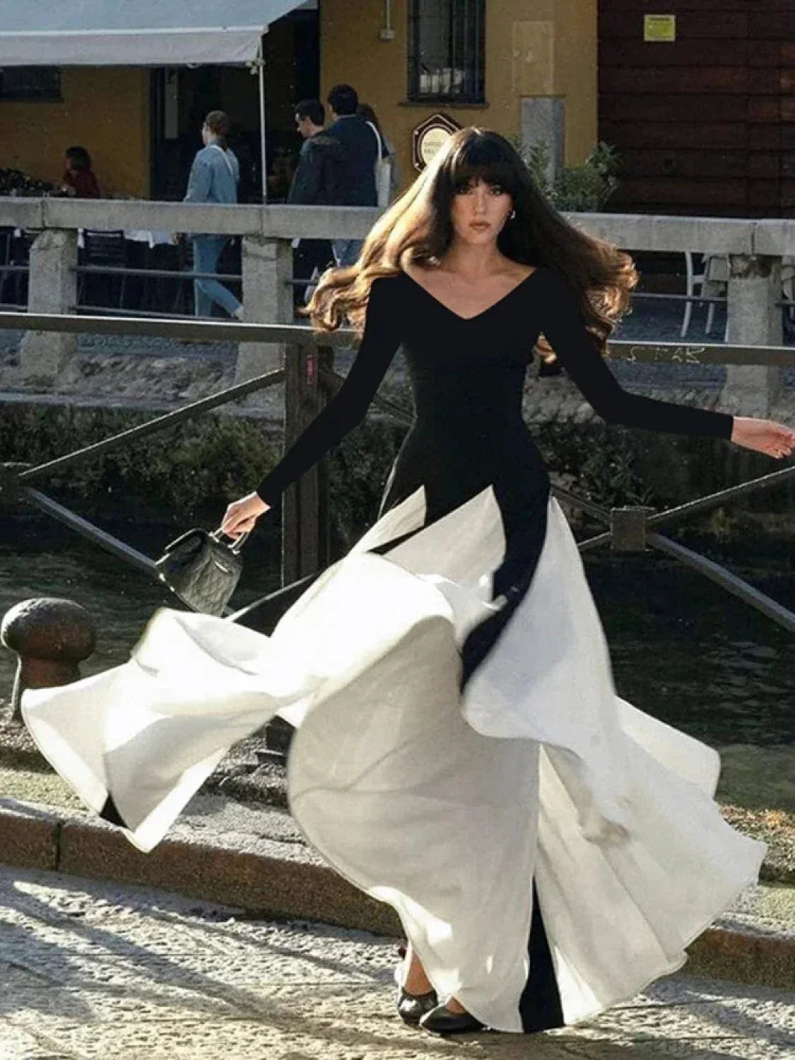 Patchwork Border Long Sleeve Full-Length Dress image 2