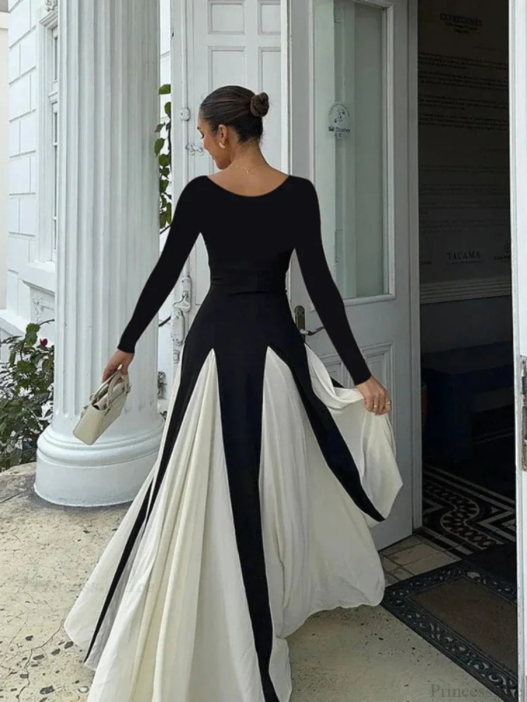 Patchwork Border Long Sleeve Full-Length Dress image 5