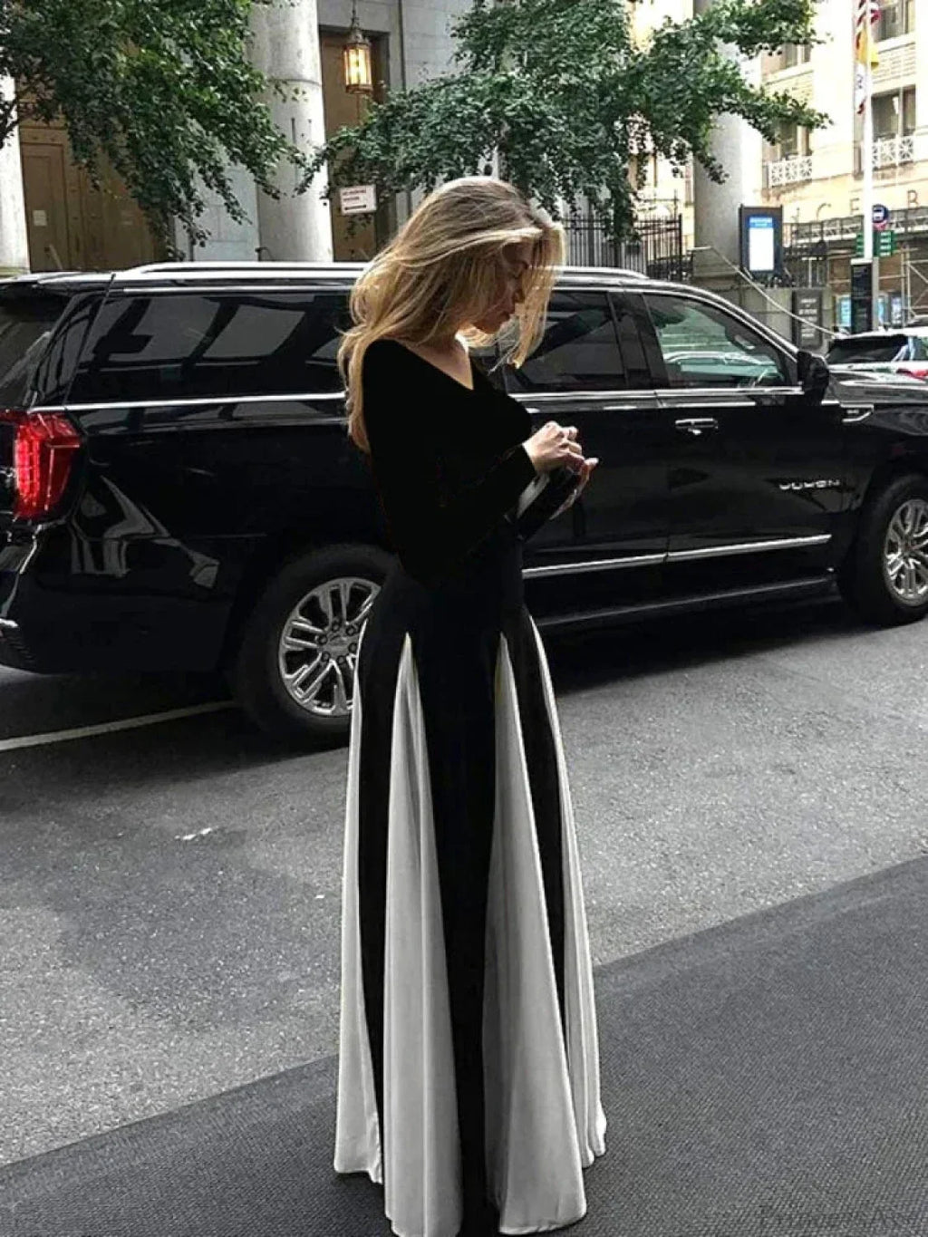 Patchwork Border Long Sleeve Full-Length Dress image 3