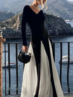 Patchwork Border Long Sleeve Full-Length Dress image 6