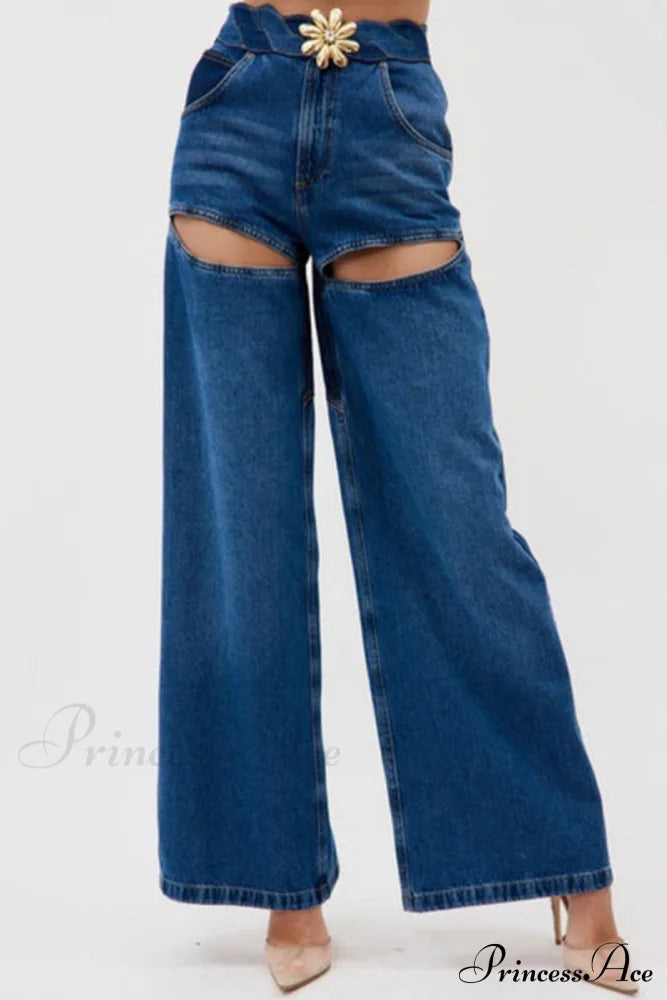 Patchwork Decoration Accessories Waist Denim Metal High Jeans image 4