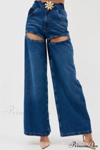 Patchwork Decoration Accessories Waist Denim Metal High Jeans image 4