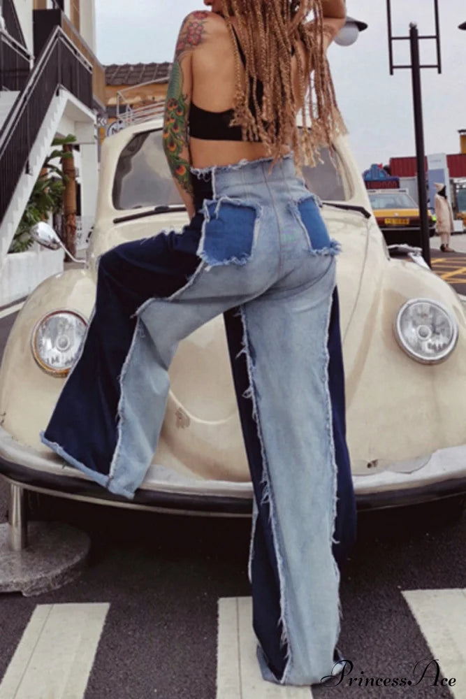 Patchwork Denim Waist High Jeans image 5