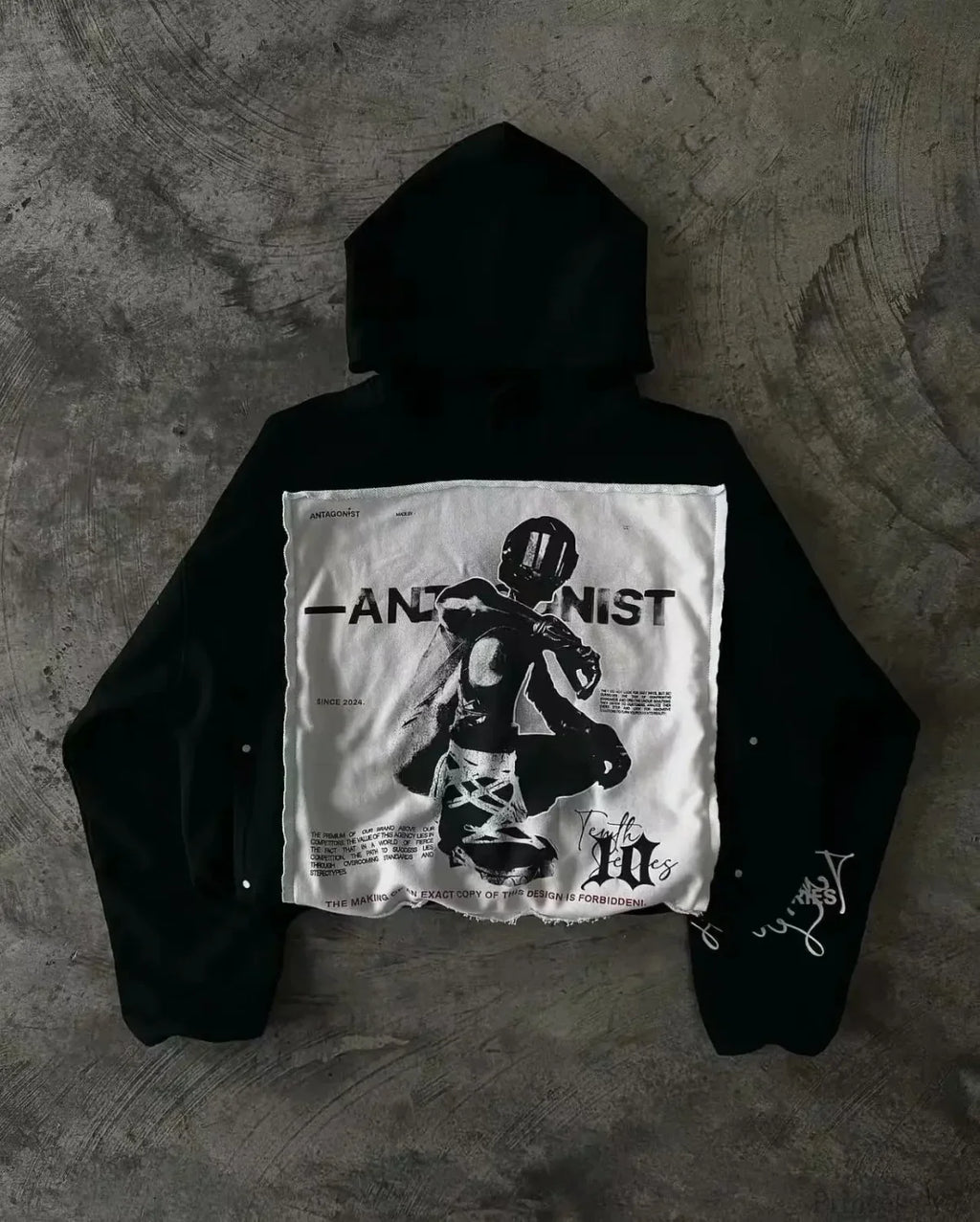 Patchwork Embroidered Black Hoodie image 3