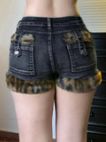 Patchwork Hairy Trim Denim Short image 1