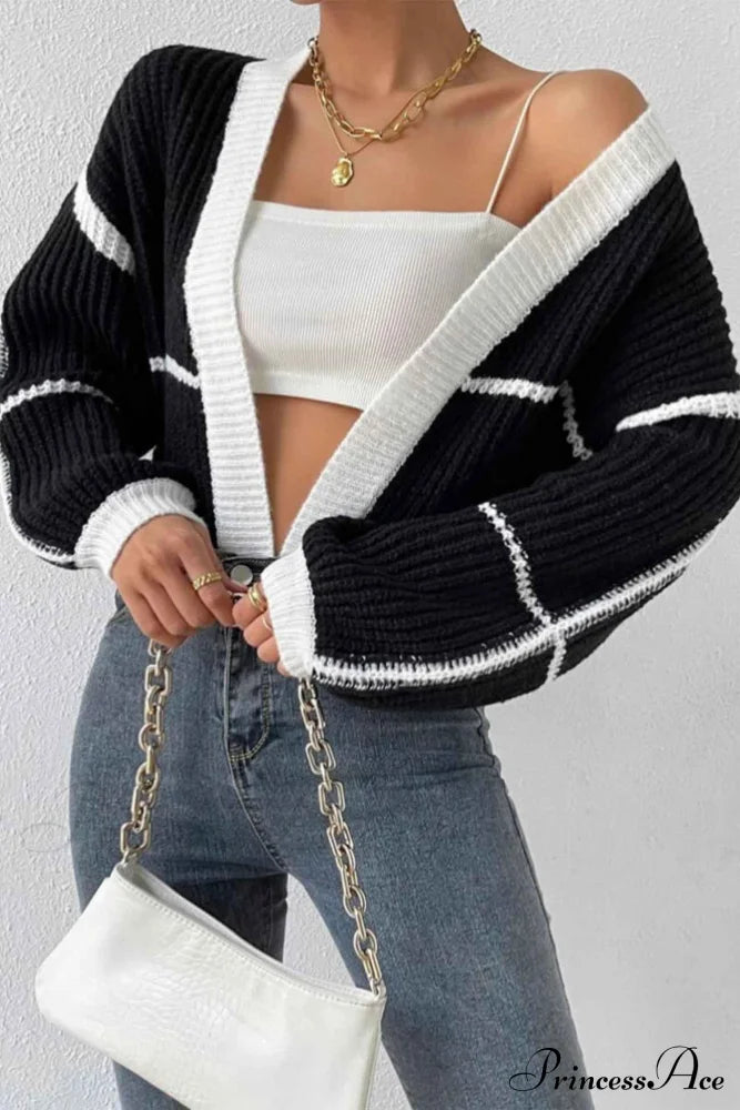 Patchwork Knit Long Sleeve Open-Front Cardigan image 7