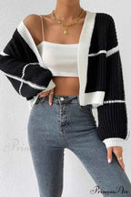 Patchwork Knit Long Sleeve Open-Front Cardigan image 6