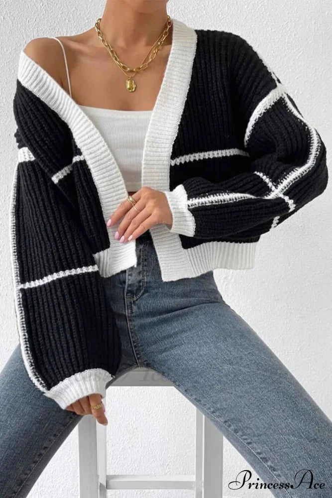 Patchwork Knit Long Sleeve Open-Front Cardigan image 5