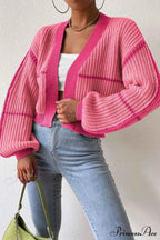 Patchwork Knit Long Sleeve Open-Front Cardigan image 12