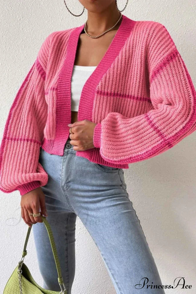 Patchwork Knit Long Sleeve Open-Front Cardigan image 12