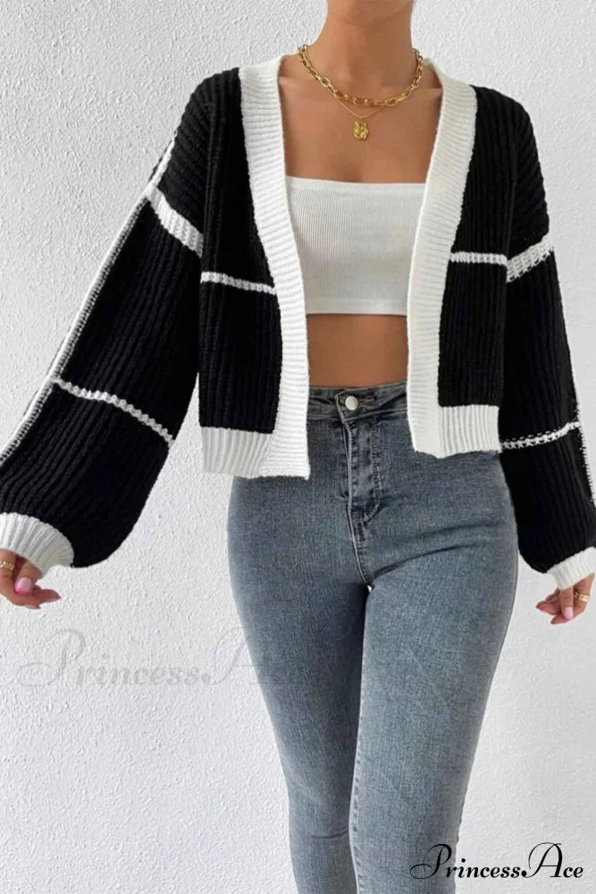 Patchwork Knit Long Sleeve Open-Front Cardigan image 8
