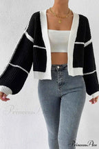 Patchwork Knit Long Sleeve Open-Front Cardigan image 8