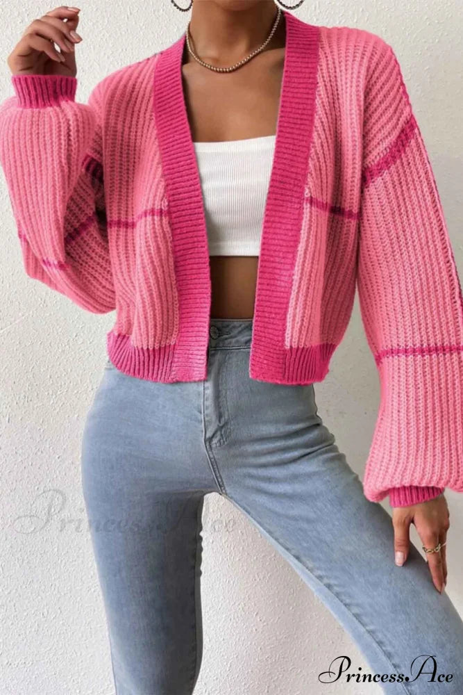 Patchwork Knit Long Sleeve Open-Front Cardigan image 13