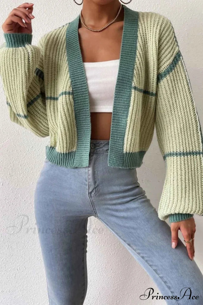 Patchwork Knit Long Sleeve Open-Front Cardigan image 4