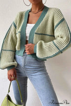 Patchwork Knit Long Sleeve Open-Front Cardigan image 3