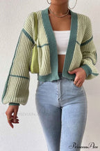 Patchwork Knit Long Sleeve Open-Front Cardigan image 2