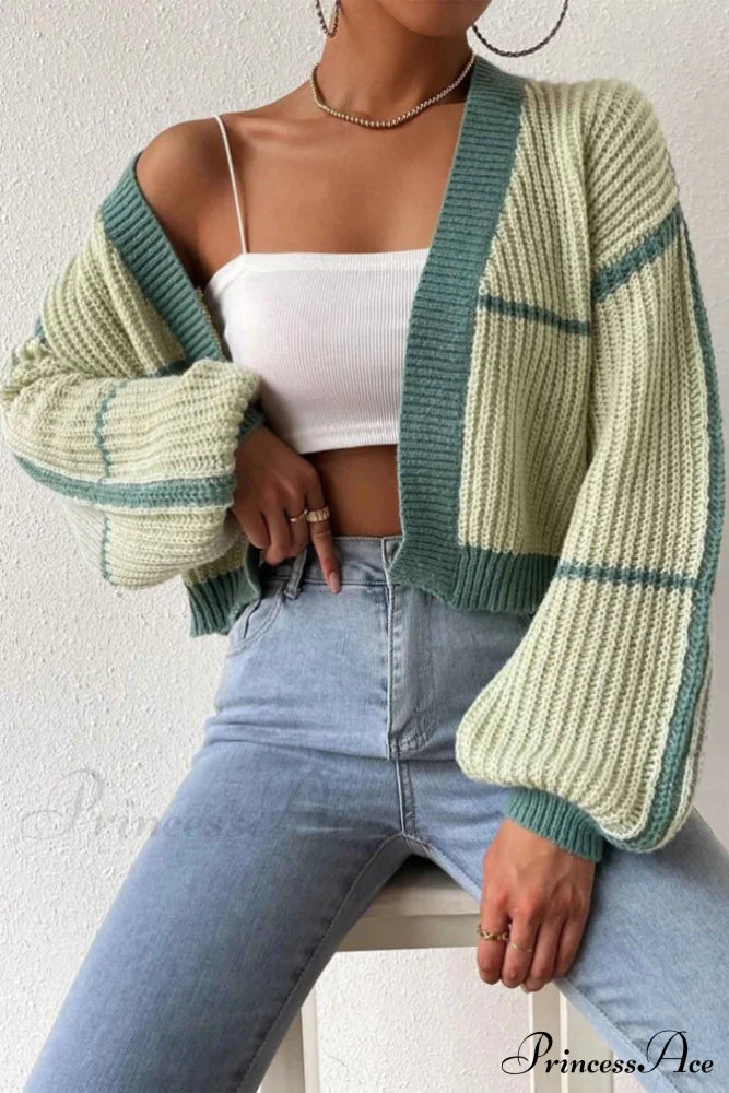Patchwork Knit Long Sleeve Open-Front Cardigan image 1