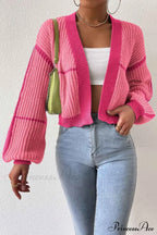 Patchwork Knit Long Sleeve Open-Front Cardigan image 11