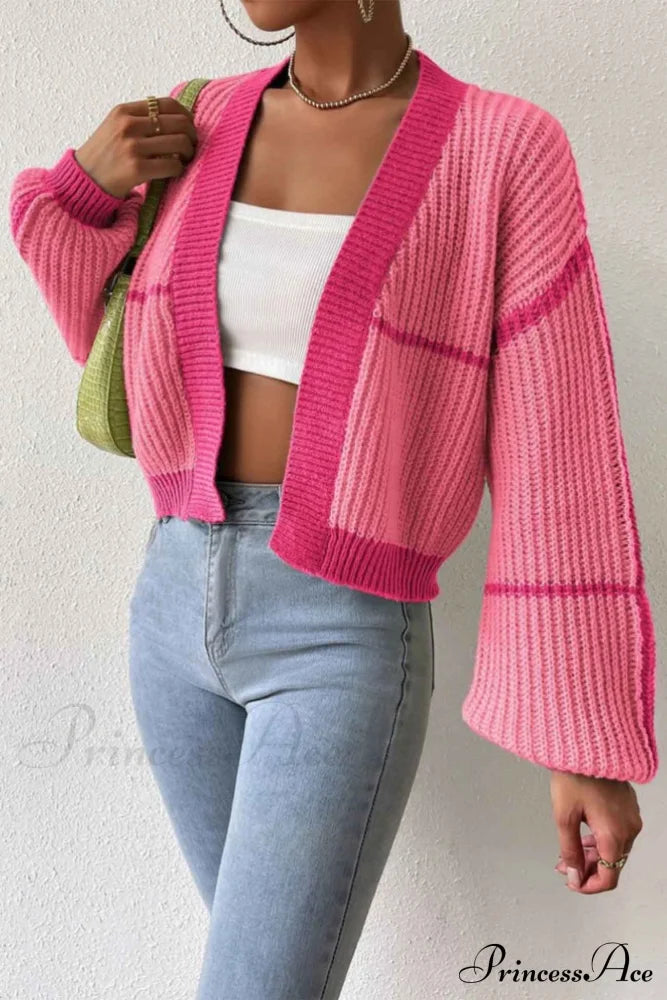 Patchwork Knit Long Sleeve Open-Front Cardigan image 10