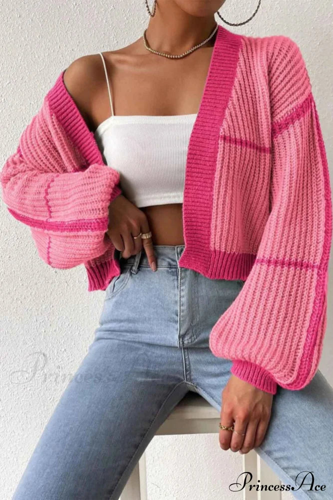 Patchwork Knit Long Sleeve Open-Front Cardigan image 9
