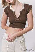 Patchwork Neck U Solid T-Shirt image 26