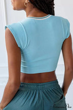 Patchwork Neck U Solid T-Shirt image 20