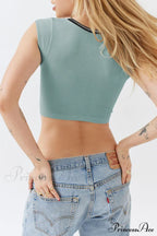 Patchwork Neck U Solid T-Shirt image 18