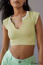 Patchwork Neck U Solid T-Shirt image 14