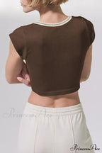 Patchwork Neck U Solid T-Shirt image 3