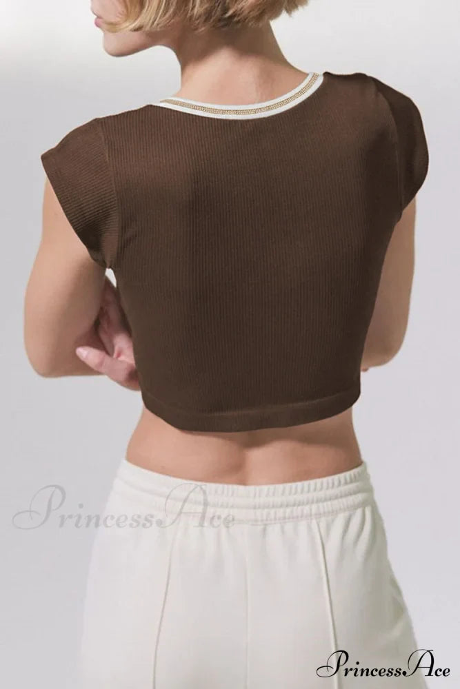 Patchwork Neck U Solid T-Shirt image 3