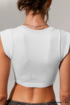 Patchwork Neck U Solid T-Shirt image 8