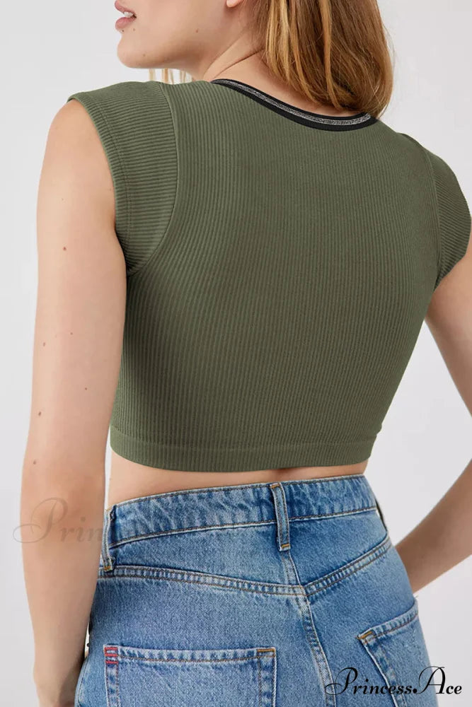 Patchwork Neck U Solid T-Shirt image 25