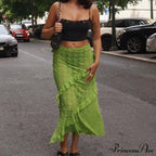 Patchwork Party Lace Ruffled See-Through Maxi Skirt image 1